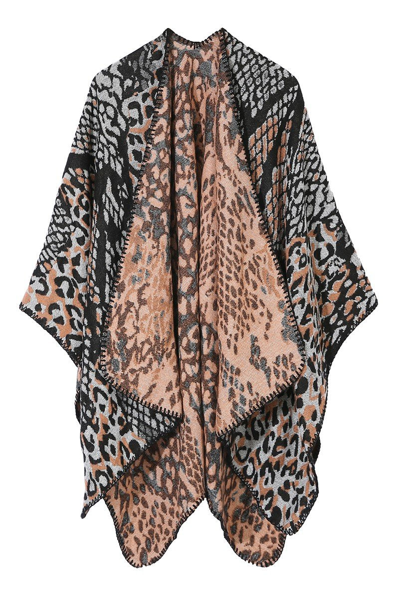 LEOPARD PRINTED STYLISH DANDY SHAWL WRAP, (L)51.2″ (W)59.1″