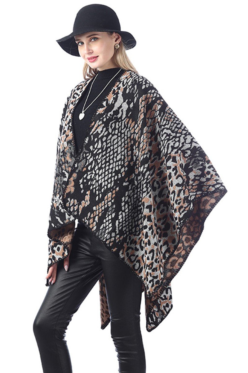 LEOPARD PRINTED STYLISH DANDY SHAWL WRAP, (L)51.2″ (W)59.1″