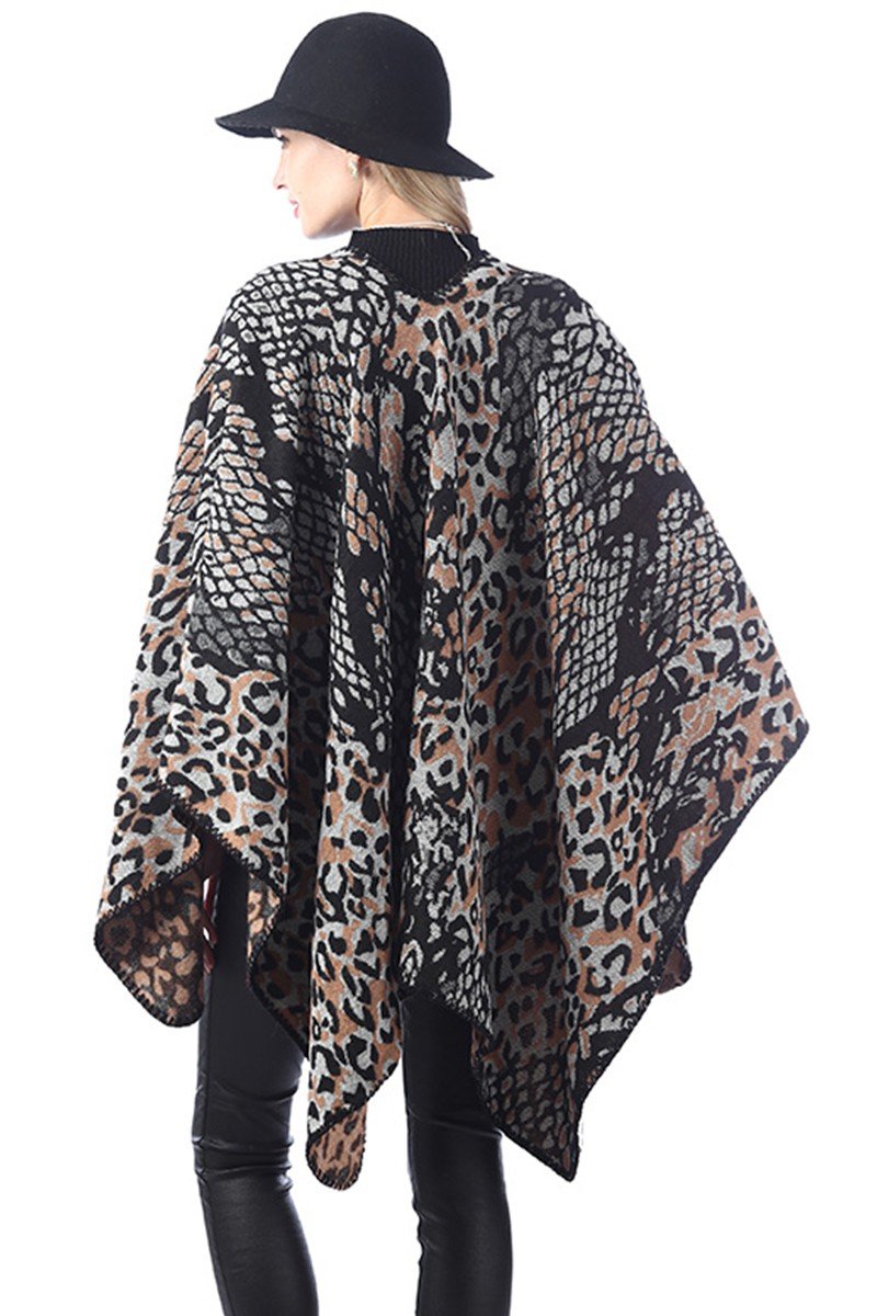 LEOPARD PRINTED STYLISH DANDY SHAWL WRAP, (L)51.2″ (W)59.1″