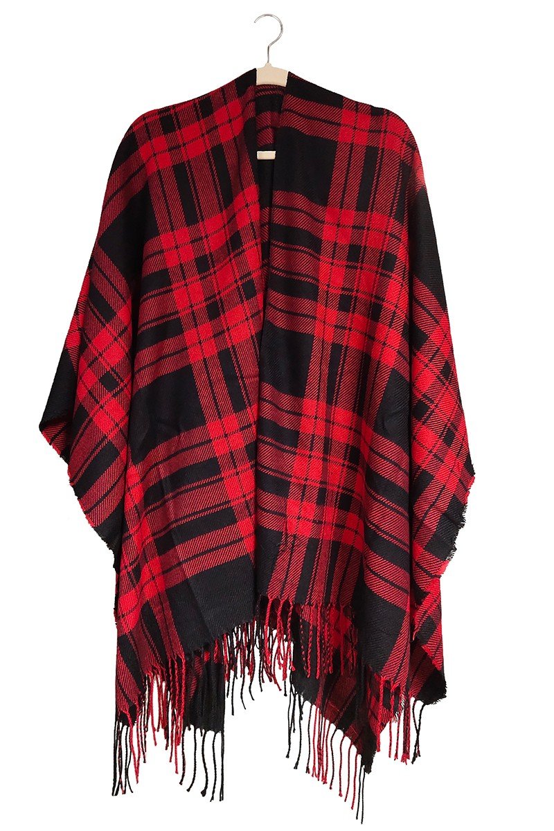 PLAID TRENDY FASHION FW SHAWL WRAP, (L)51.2″ (W)59.1″