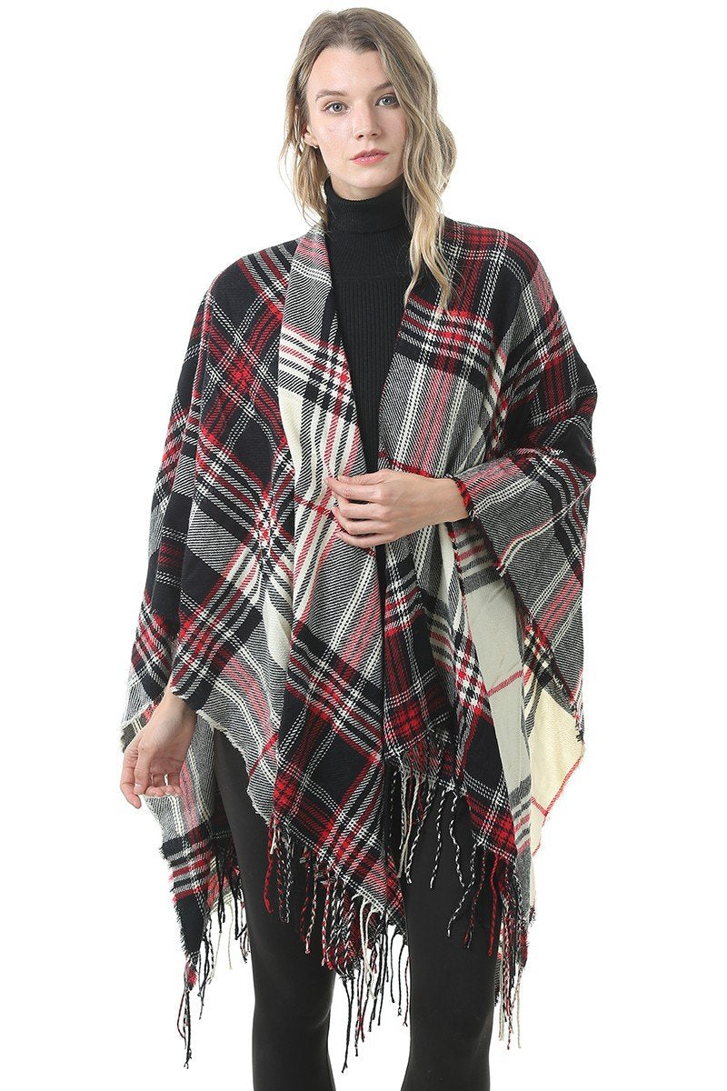 PLAID TRENDY FASHION FW SHAWL WRAP, (L)51.2″ (W)59.1″