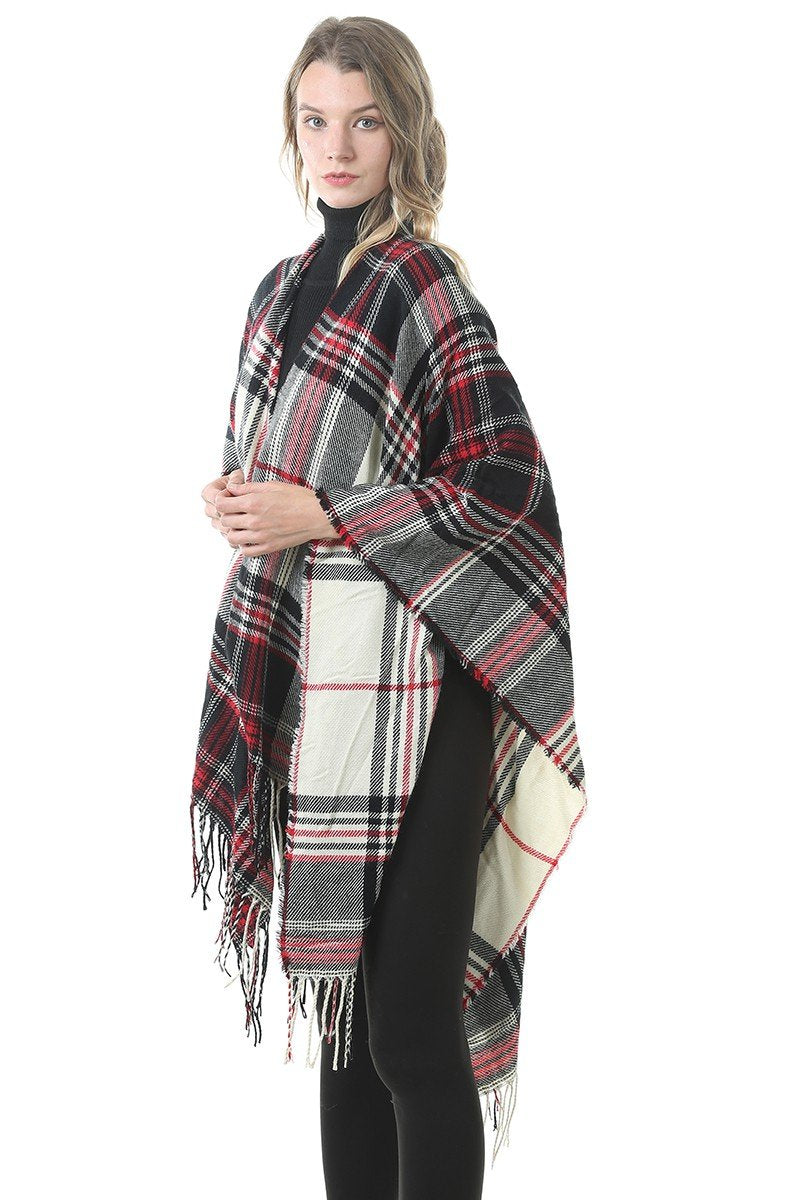 PLAID TRENDY FASHION FW SHAWL WRAP, (L)51.2″ (W)59.1″