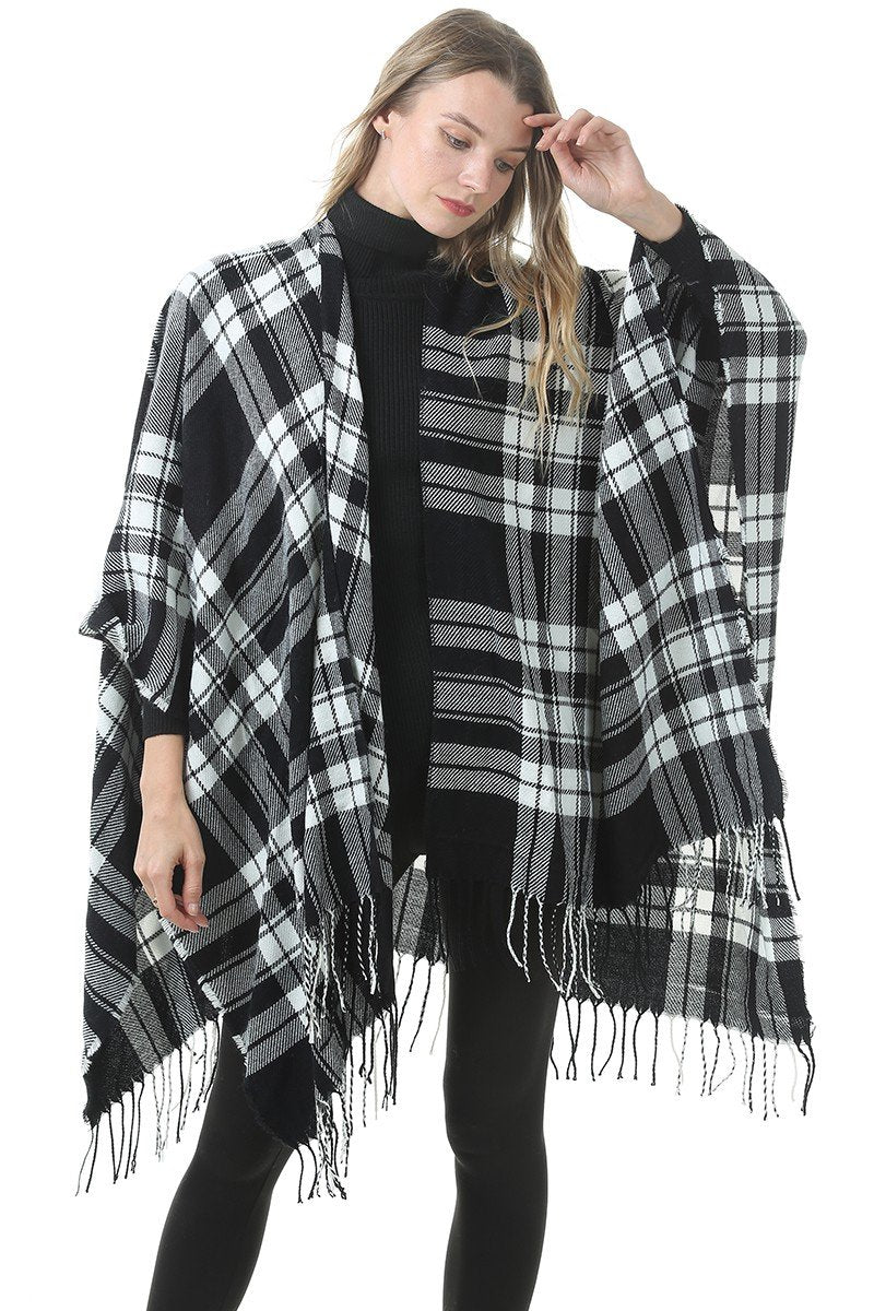 PLAID TRENDY FASHION FW SHAWL WRAP, (L)51.2″ (W)59.1″