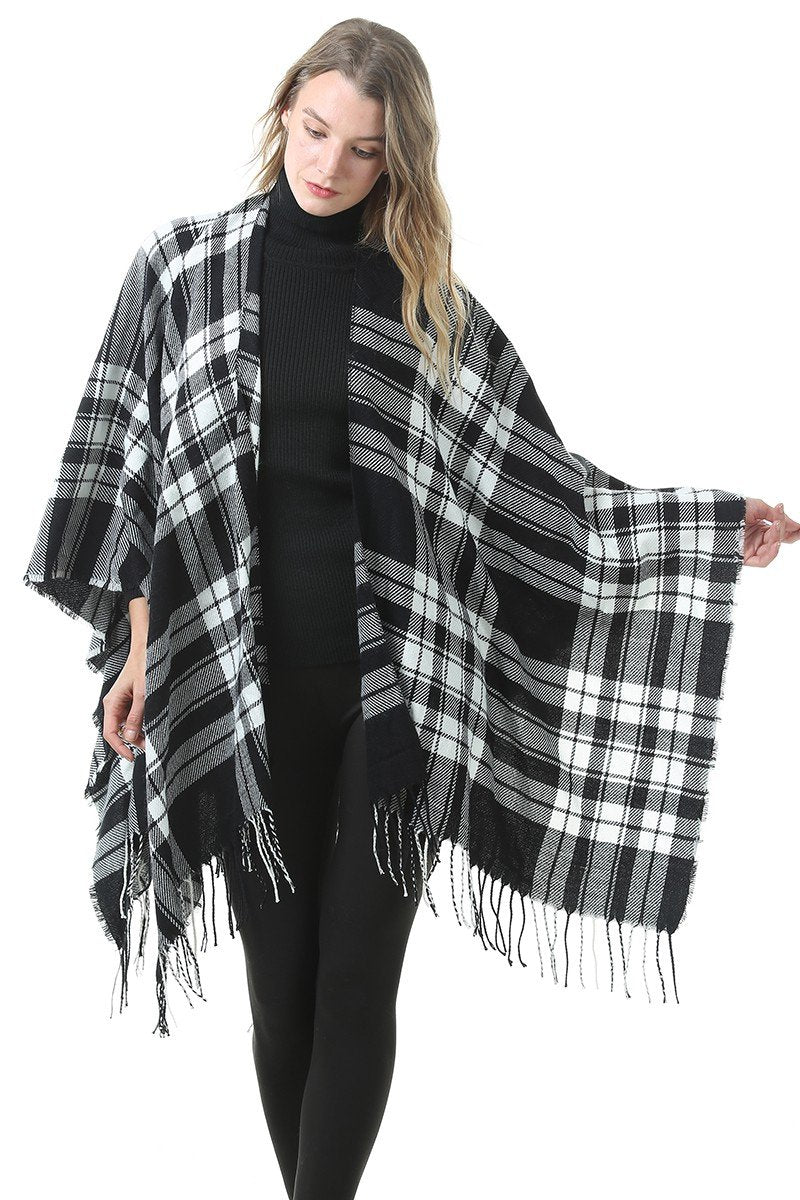 PLAID TRENDY FASHION FW SHAWL WRAP, (L)51.2″ (W)59.1″