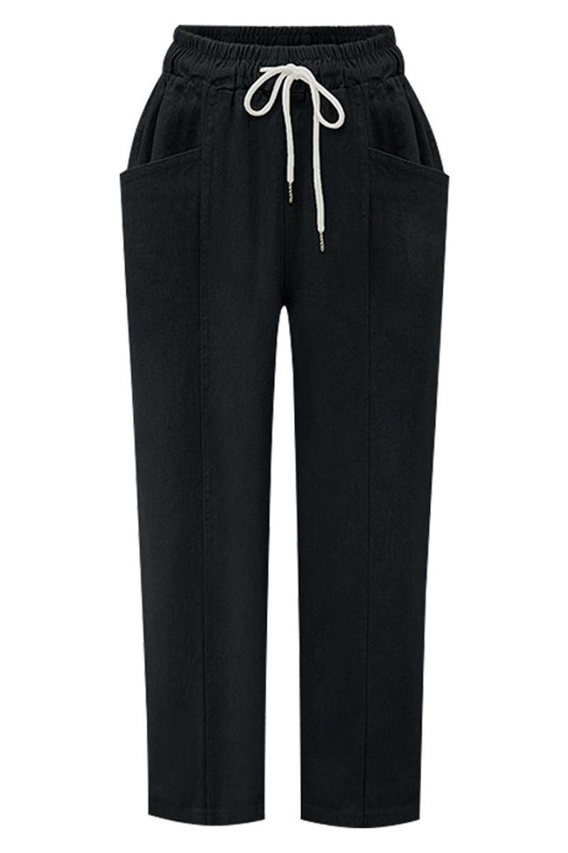 DRAWSTRING WAIST STRAIGHT LEG CASUAL PANTS - Doublju