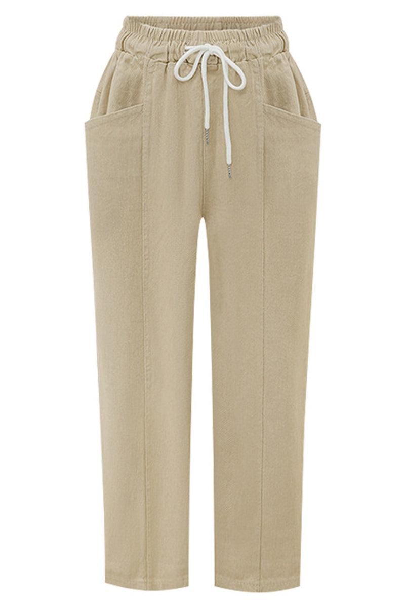 DRAWSTRING WAIST STRAIGHT LEG CASUAL PANTS - Doublju