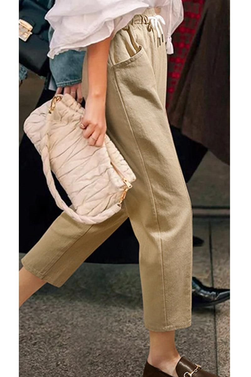 DRAWSTRING WAIST STRAIGHT LEG CASUAL PANTS - Doublju