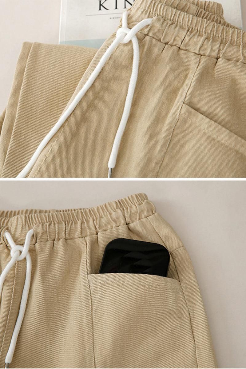 DRAWSTRING WAIST STRAIGHT LEG CASUAL PANTS - Doublju