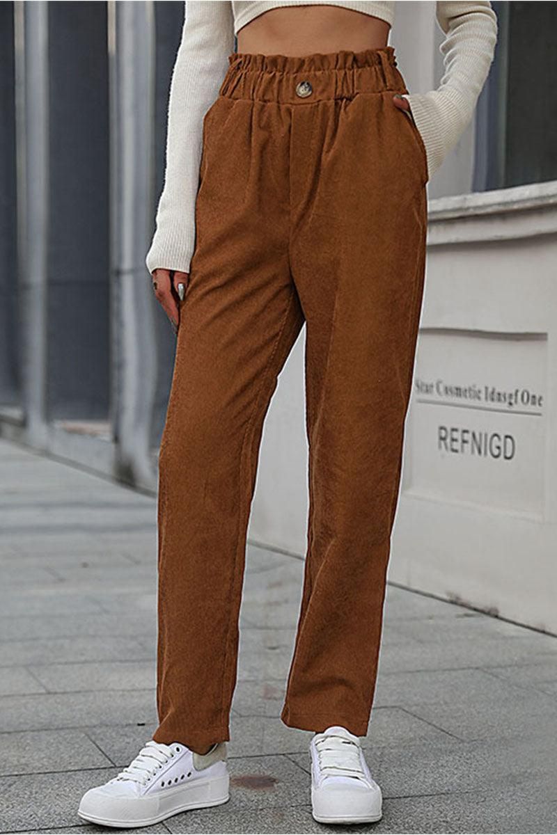 CASUAL SOLID CORDUROY PANTS - Doublju