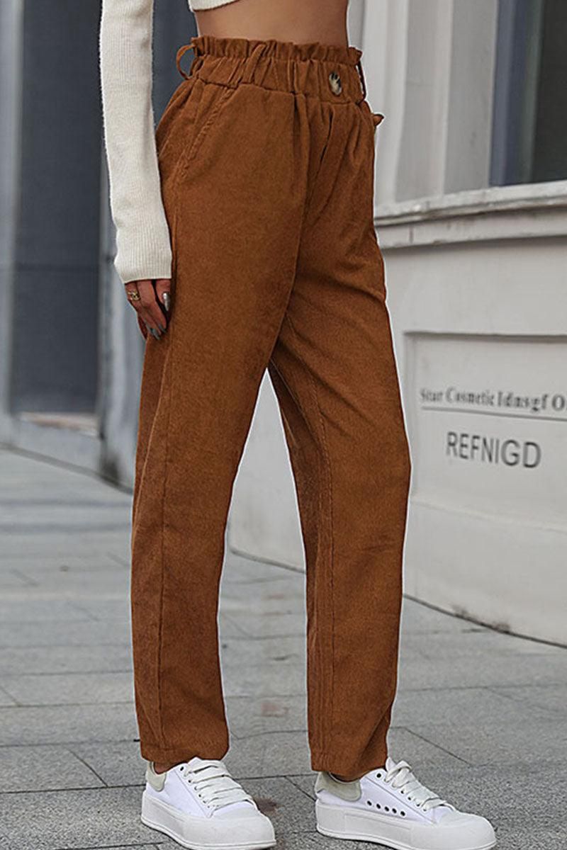 CASUAL SOLID CORDUROY PANTS - Doublju