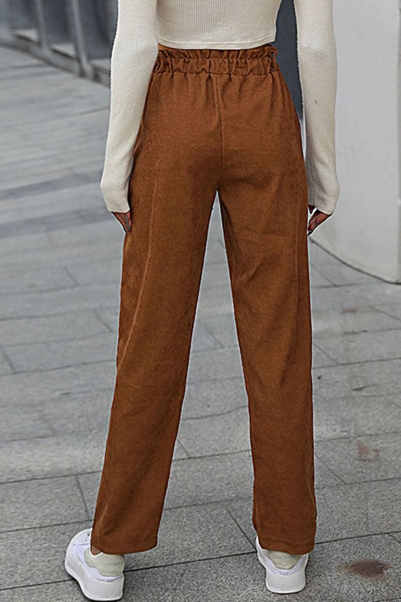 CASUAL SOLID CORDUROY PANTS - Doublju