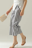 VERTICAL STRIPE ELASTIC WAIST WIDE LEG CAPRANTS - Doublju