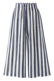 VERTICAL STRIPE ELASTIC WAIST WIDE LEG CAPRANTS - Doublju