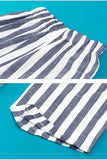 VERTICAL STRIPE ELASTIC WAIST WIDE LEG CAPRANTS - Doublju
