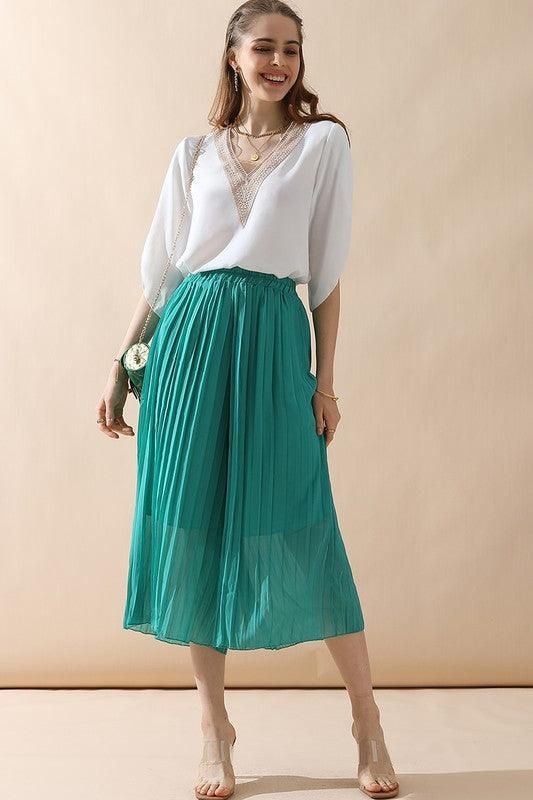 WAIST DRAWSTRING WIDE LEG FLARED CASUAL PANTS - Doublju