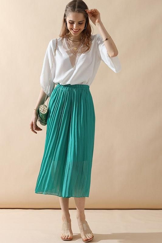 WAIST DRAWSTRING WIDE LEG FLARED CASUAL PANTS - Doublju