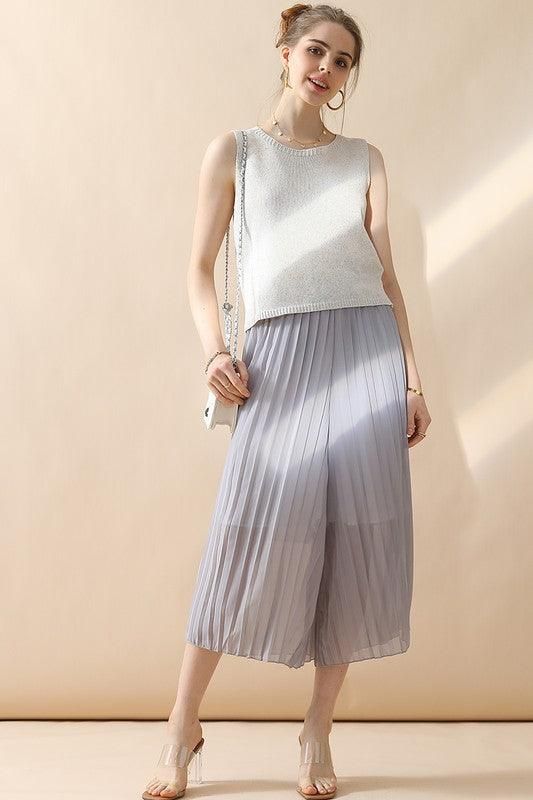 WAIST DRAWSTRING WIDE LEG FLARED CASUAL PANTS - Doublju