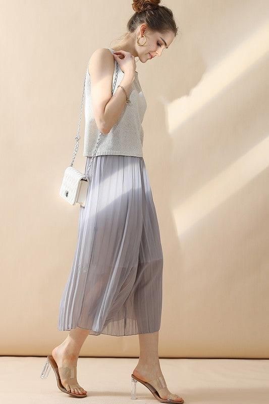 WAIST DRAWSTRING WIDE LEG FLARED CASUAL PANTS - Doublju