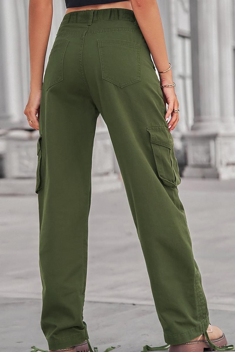 MINI POCKET DRAWSTRING ANKLE LONG CARGO PANTS - Doublju