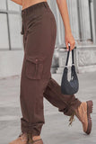 MINI POCKET DRAWSTRING ANKLE LONG CARGO PANTS - Doublju