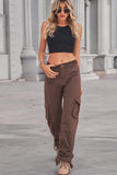 MINI POCKET DRAWSTRING ANKLE LONG CARGO PANTS - Doublju