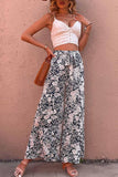 FLORAL TIED HIGH WAIST WIDE PANTS - Doublju