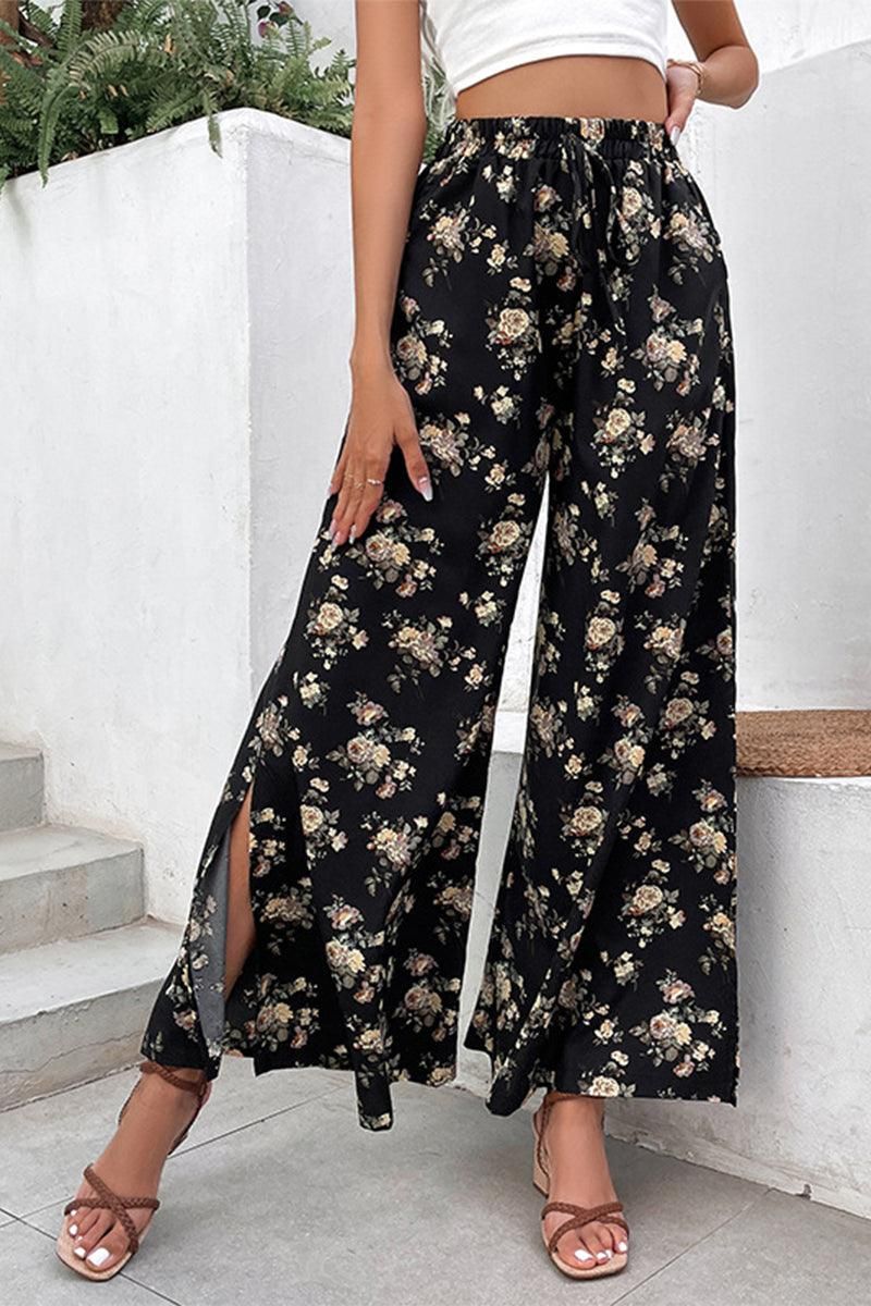 WIDE LEG PANTS WITH LOUD PRINT - Doublju