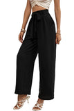 MIDI WAIST CASUAL WIDE LEG PANTS - Doublju