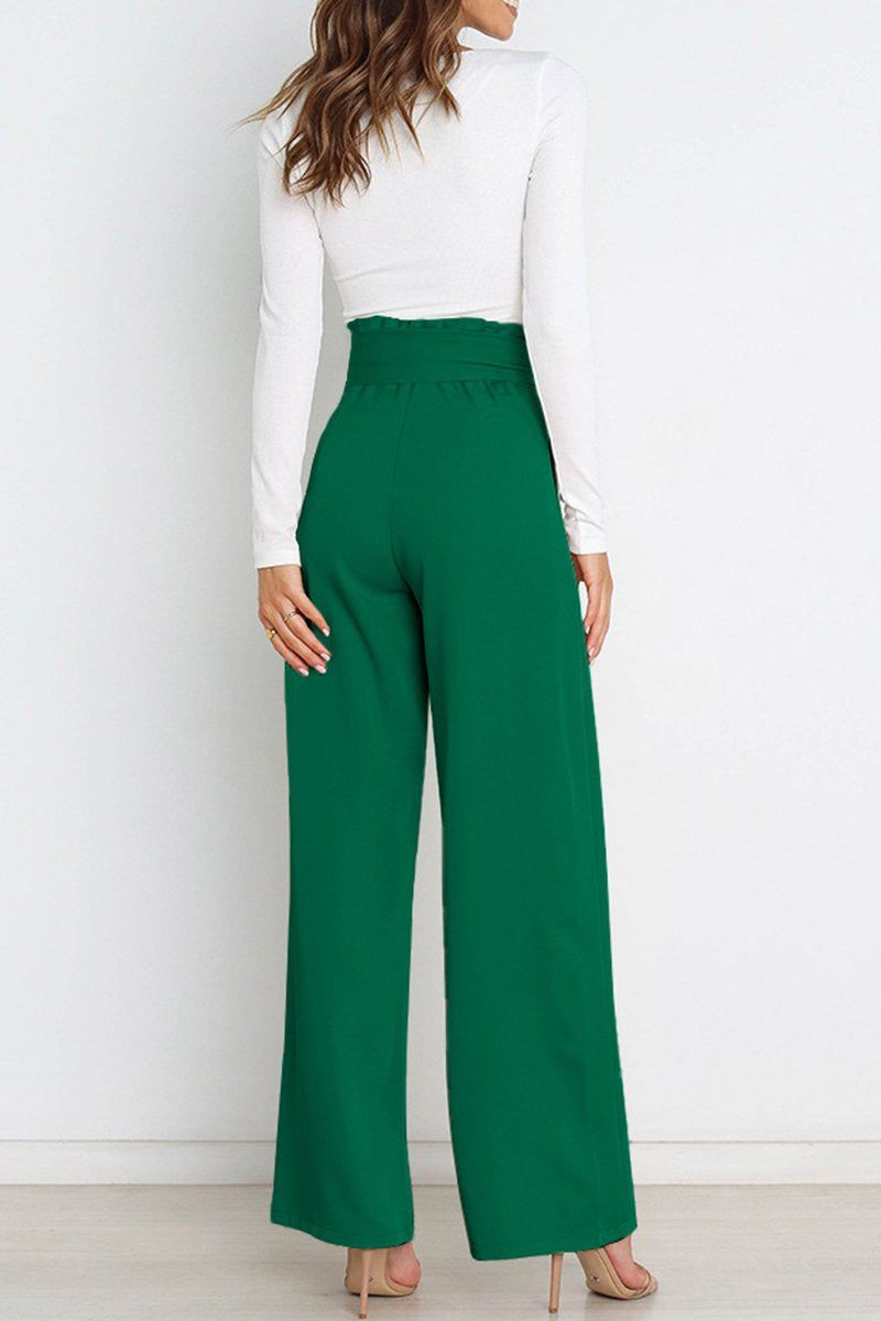 WOMEN TIED WAIST WIDE LEG OFFICE WORK PANTS