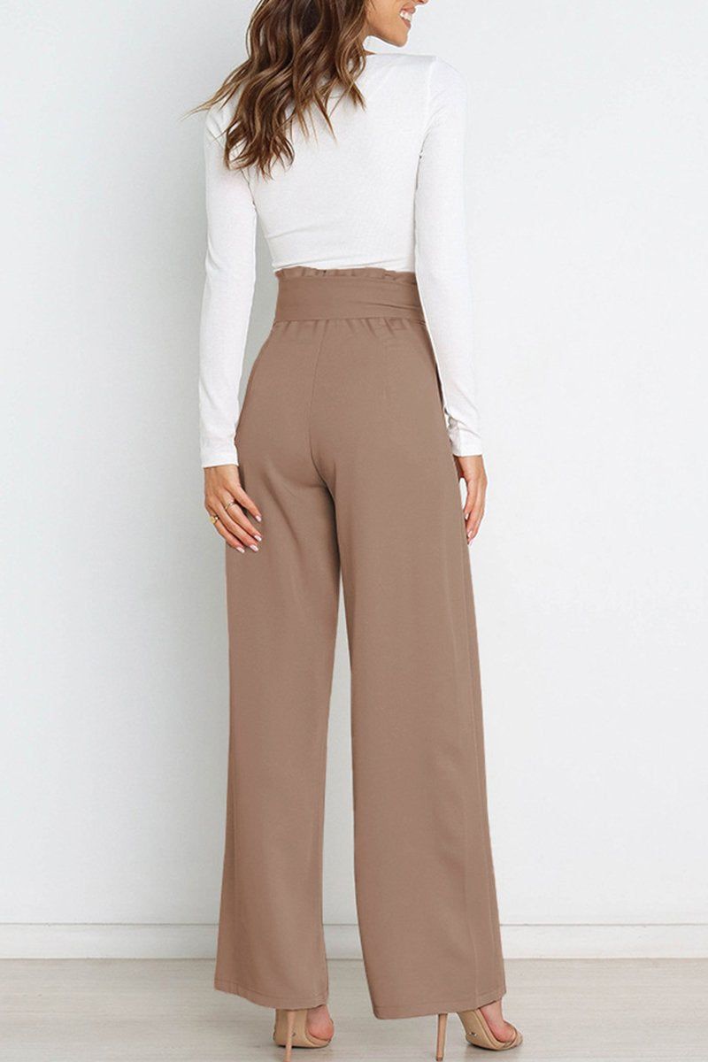 WOMEN TIED WAIST WIDE LEG OFFICE WORK PANTS