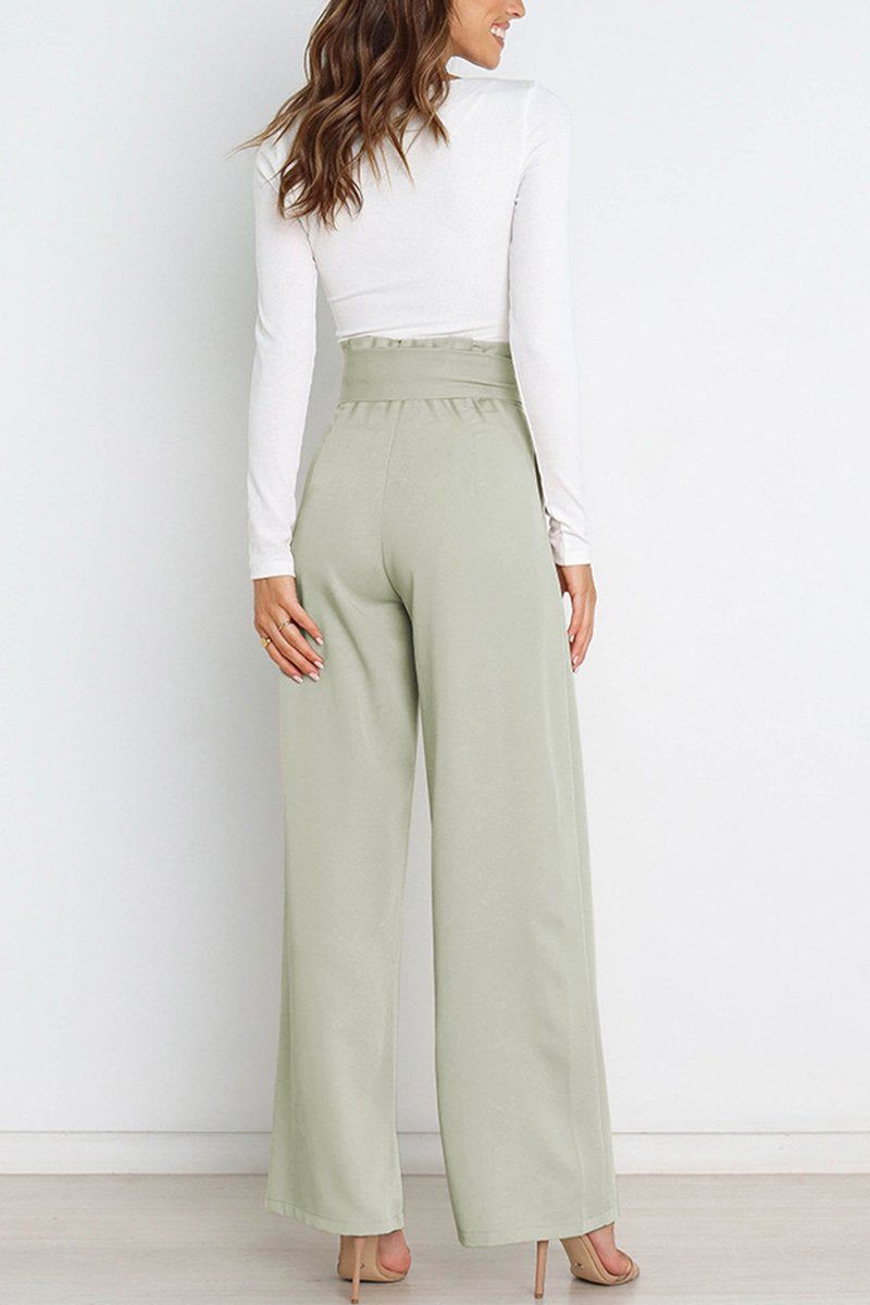 WOMEN TIED WAIST WIDE LEG OFFICE WORK PANTS