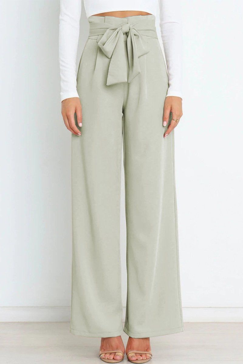 WOMEN TIED WAIST WIDE LEG OFFICE WORK PANTS