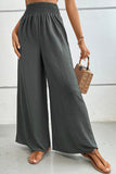 WOMEN SMOCKED ELASTIC WAIST WIDE LEG LONG PANTS