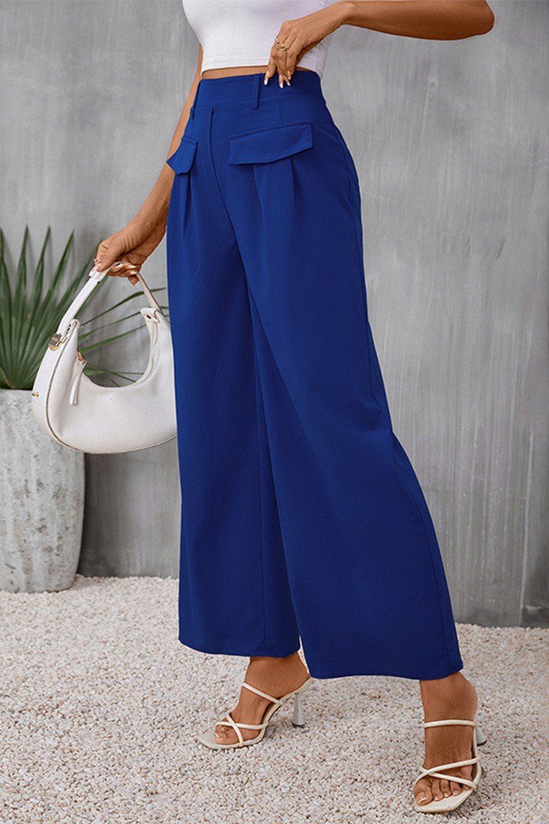 WOMEN BLUE WIDE LEG OFFICE WORK LONG PANTS