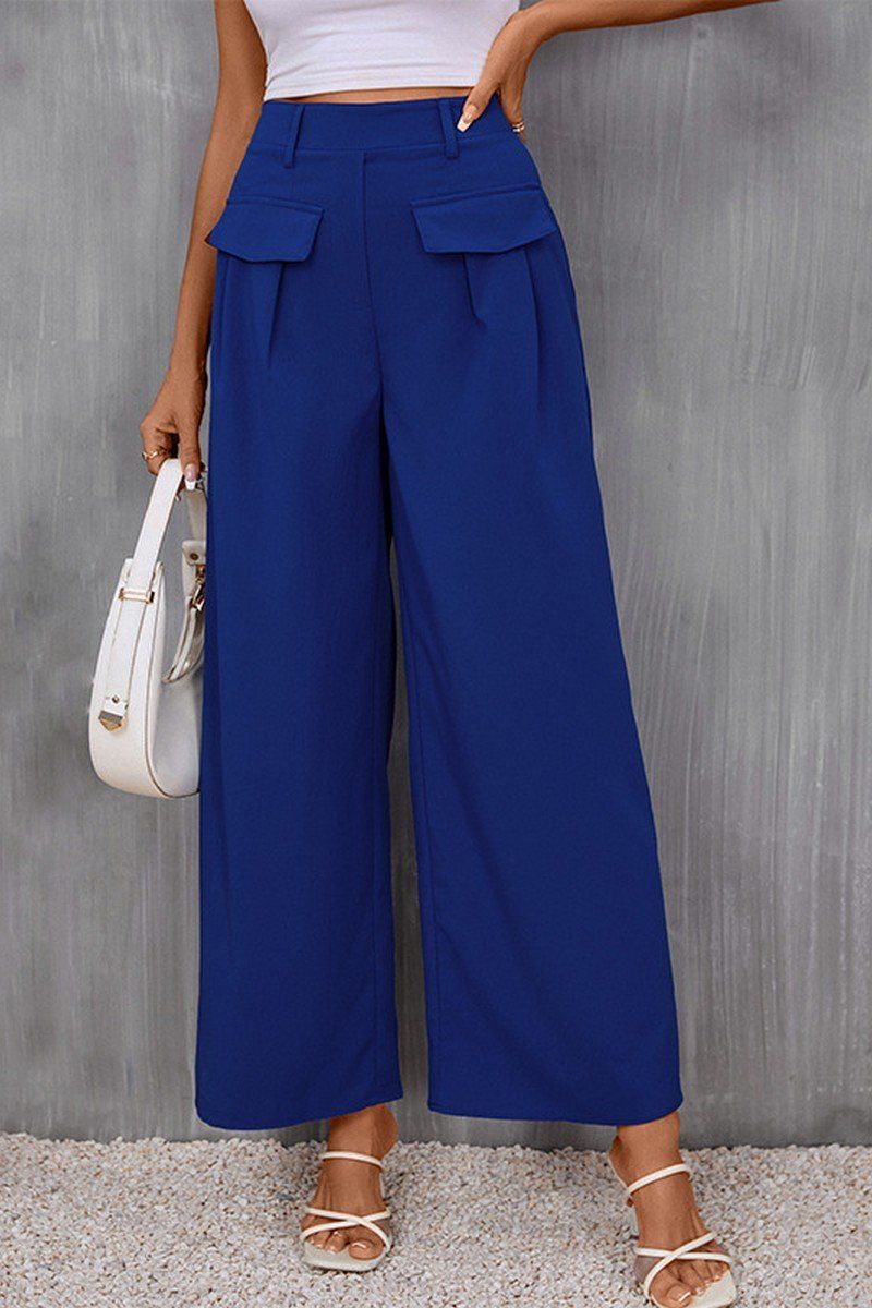 WOMEN BLUE WIDE LEG OFFICE WORK LONG PANTS