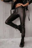 WOMEN SLIM FIT PU LEATHER CASUAL PANTS