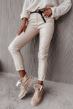 WOMEN SLIM FIT PU LEATHER CASUAL PANTS