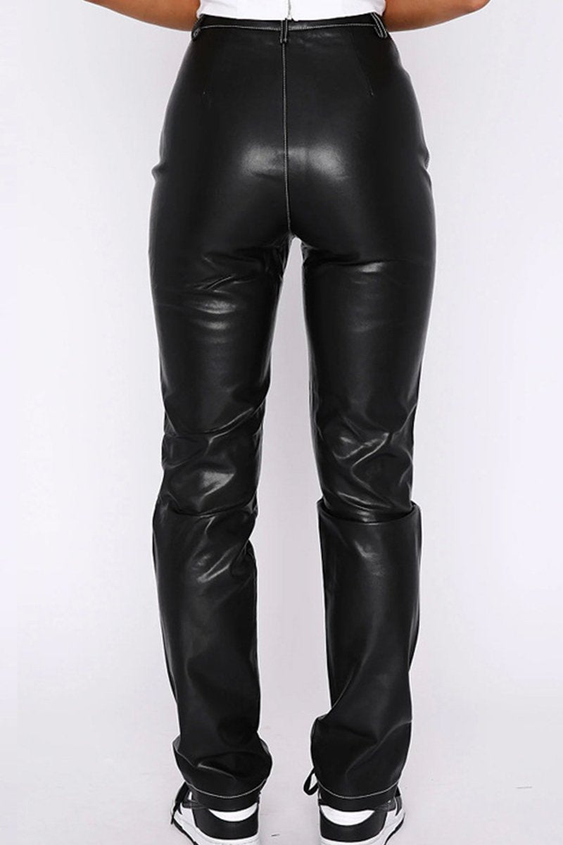 WOMEN SEXY GLOSSY SLIM FIT PU LEATHER LONG PANTS