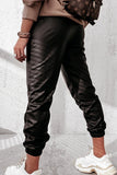 WOMEN DRAWSTRING ELASTIC WAIST RIBBED PU PANTS