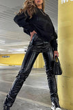 WOMEN STRAIGHT LEG SLIM FIT PU LEATHER PANTS