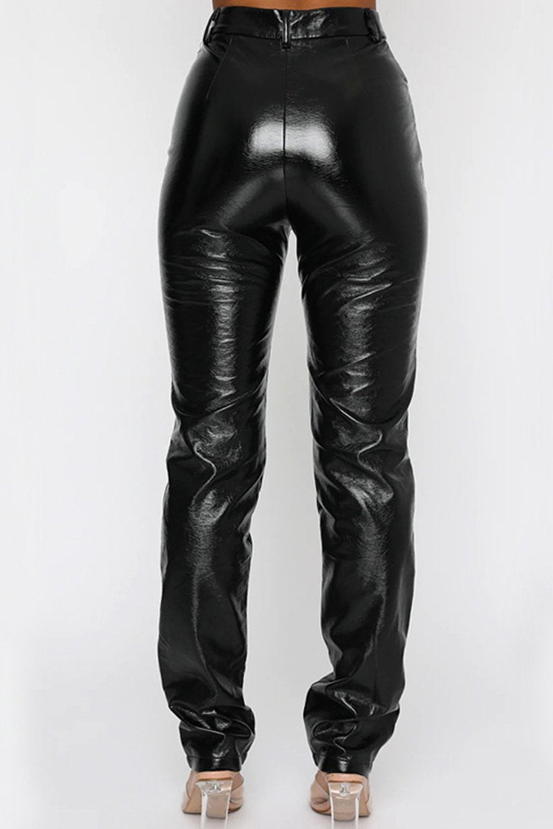 WOMEN STRAIGHT LEG SLIM FIT PU LEATHER PANTS