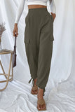 WOMEN DRAWSTRING ELASTIC HEM CASUAL LONG PANTS