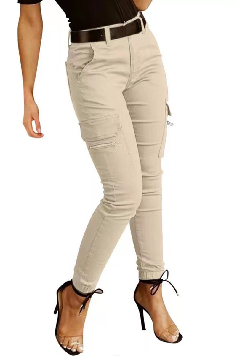 WOMEN'S CARGO PANTS BASIC CASUAL / SPORTY TACTICAL TROUSERS SIDE POCKETS PATCHWORK FULL LENGTH PANTS BUSINESS MICRO-ELASTIC PLAIN COTTON COMFORT MID WAIST SLIM