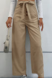 WOMEN STRAIGHT LEG FRONT TIED LONG CASUAL PANTS