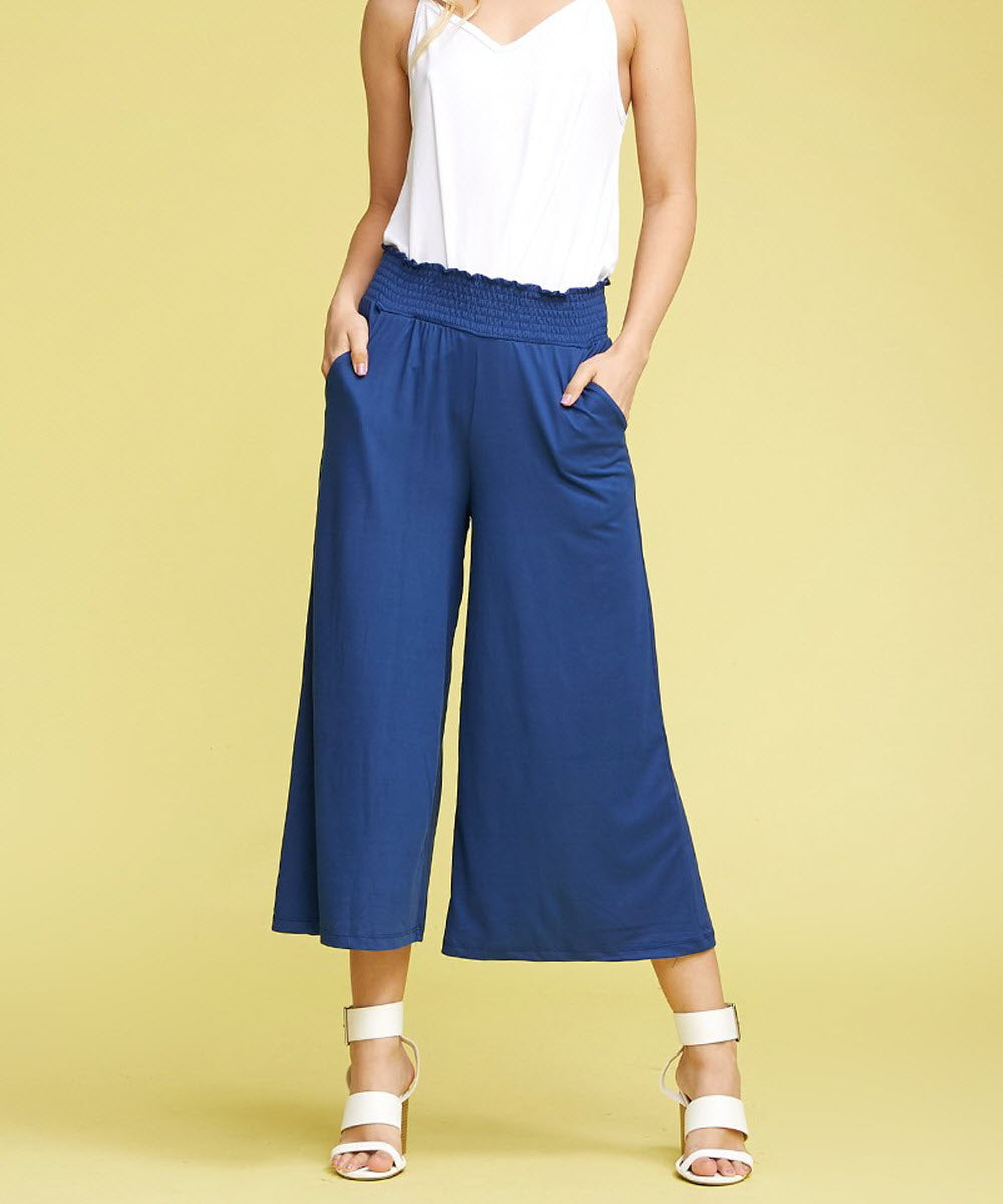 SMOCKED WAIST BEND GAUCHO PANTS