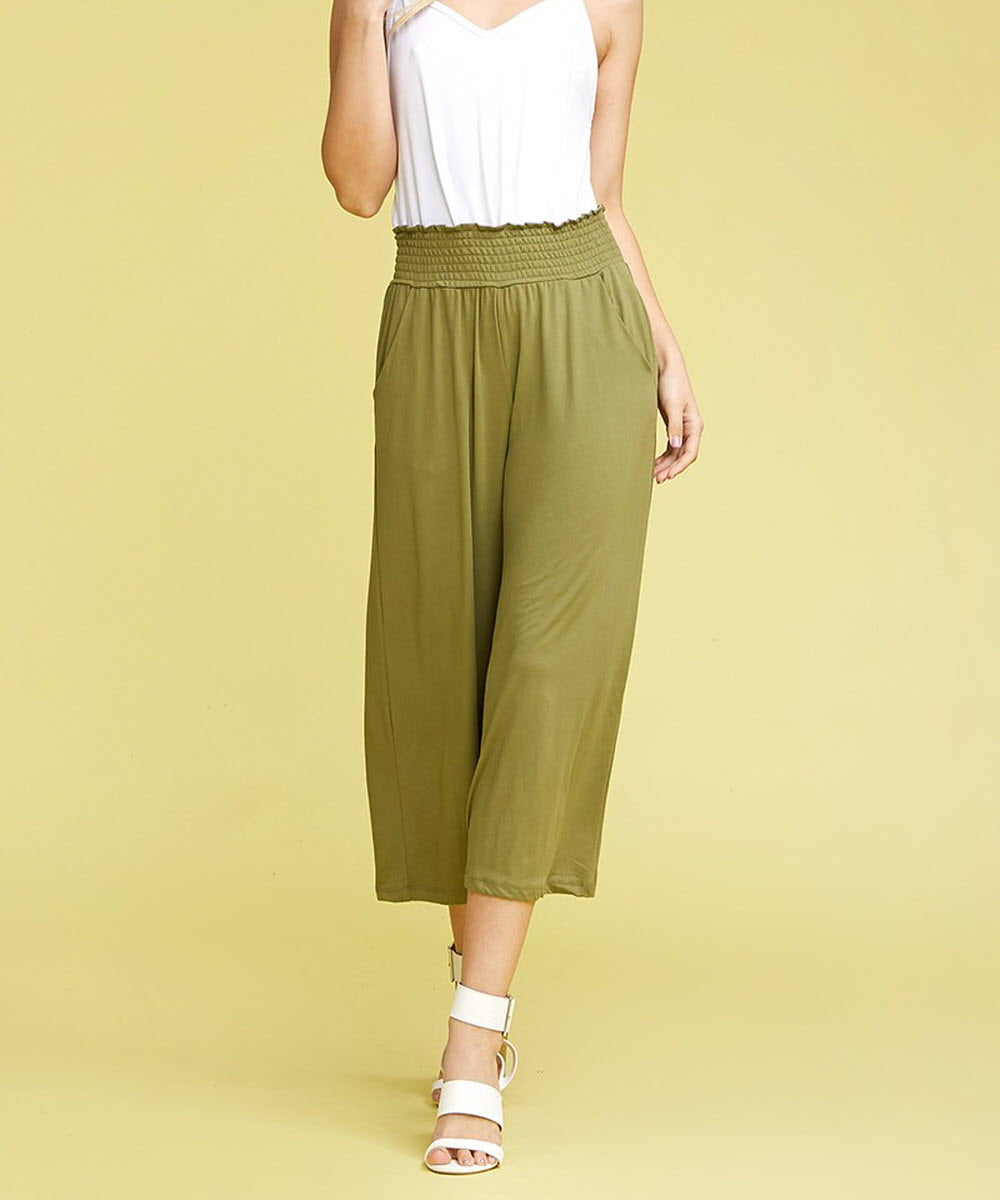 SMOCKED WAIST BEND GAUCHO PANTS