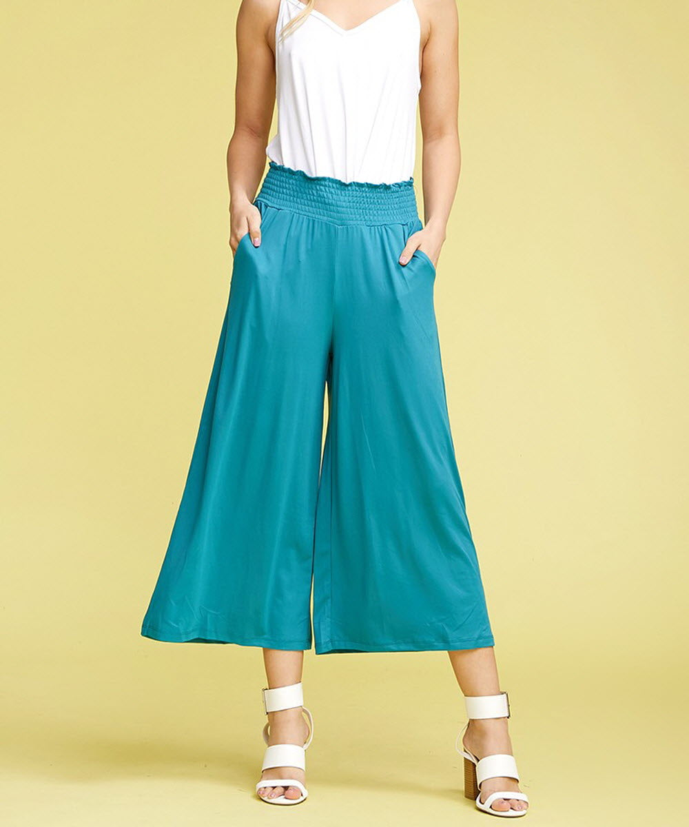 SMOCKED WAIST BEND GAUCHO PANTS