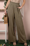 EASY PULL ON COTTON LINEN PANTS WITH SIDE POCKET - Doublju