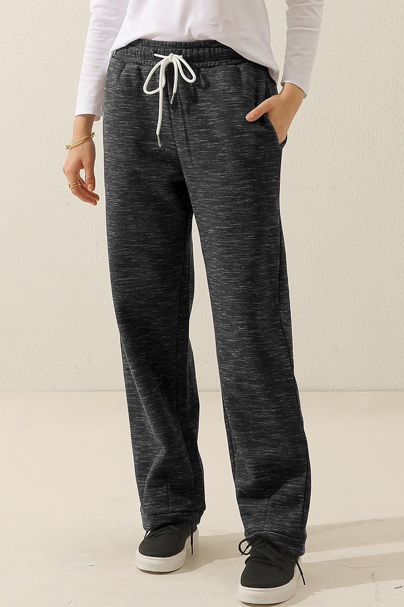 HIGH WAISTED STRAIGHT WIDE LEG LONG SWEAT PANTS - Doublju