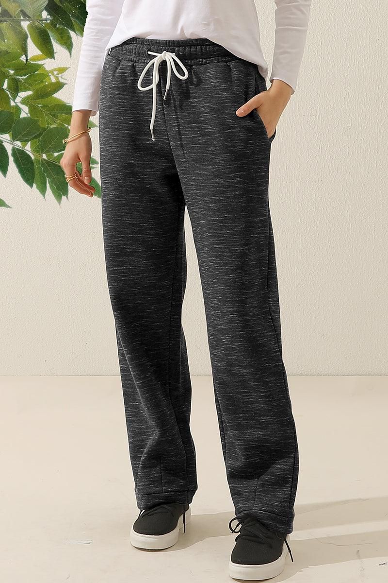 HIGH WAISTED STRAIGHT WIDE LEG LONG SWEAT PANTS - Doublju